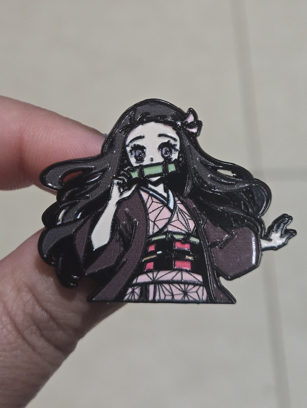 Anime Demon Slayer: Kimetsu no Yaiba Nezuko Enamel Pin — Pink & Black
